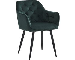 Colenis® - Iris Eetkamerstoel - Groen - Set Van 4 - Fluweel - Velvet - Design - Met armleuning