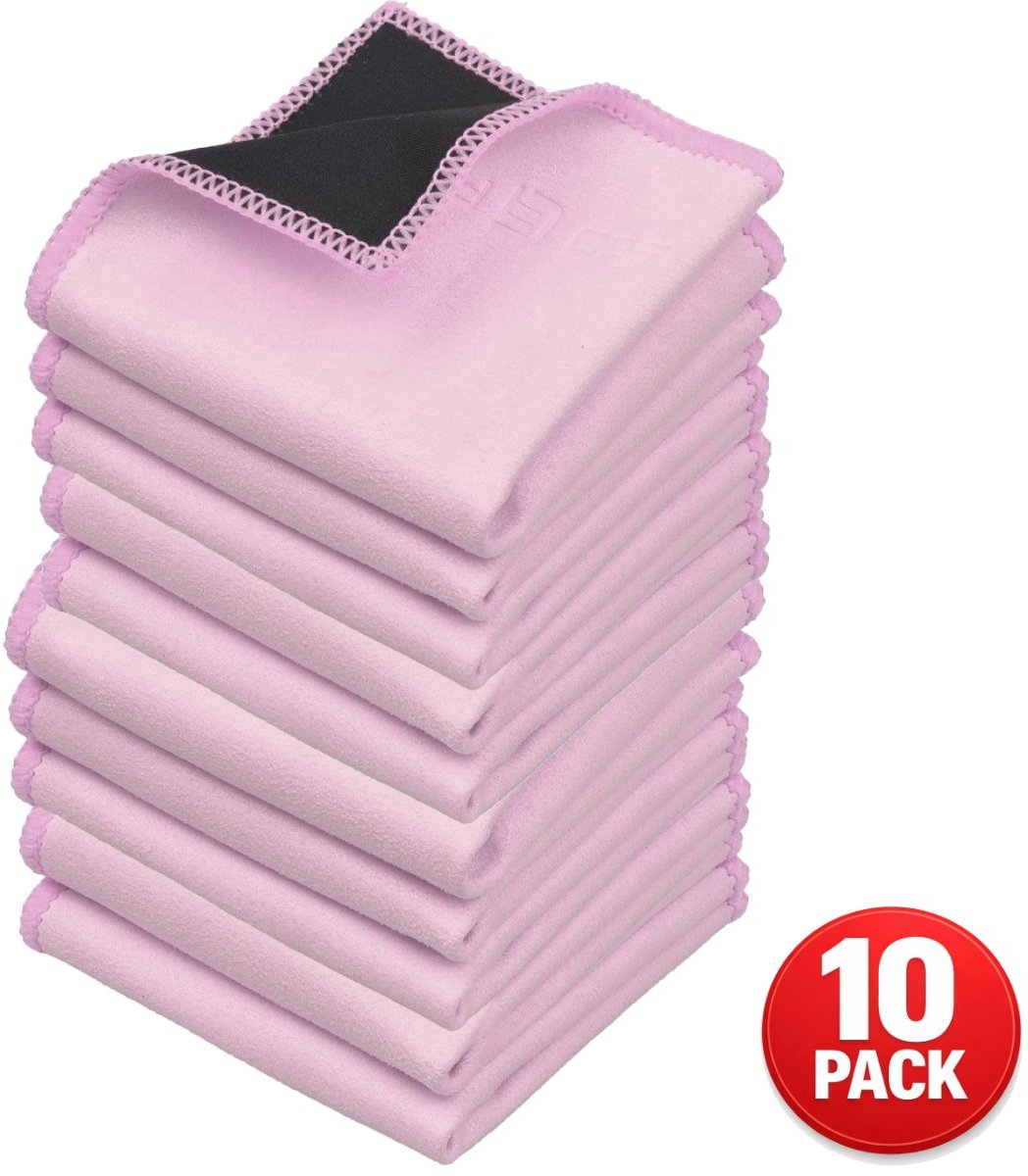 Microvezeldoekjes Dubbelzijdig - 10 pack - 17 x 16cm - Roze / Zwart - Dubbelzijdige reinigingsdoeken - Microvezel- en suède doek voor Smartphones, Tv's, Tablets, Laptopschermen, Cameralenzen en andere Gevoelige Oppervlakken