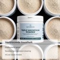 Pot Naturecan Triple Magnesium Poeder omringd door potten met magnesiumpoeder. Tekst: Vertrouwde kwaliteit.