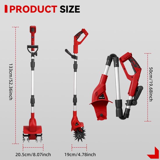 ONEVAN Accu Grondfrees - Elektrisch Tuinfrees - 330 tpm - met 2x Accu's - Draadloze Motorhak - 15 cm werkdiepte - 20 cm werkbreedte van ONEVAN — afbeelding 4