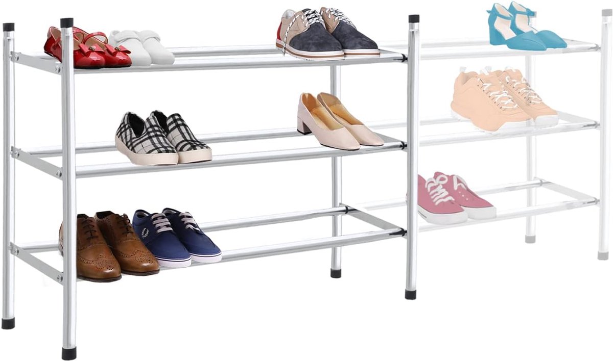 Schoenenrek Uitschuifbaar & Stapelbaar - Chrome en Zwart - Organisator voor Schoenopslag