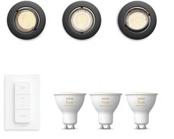 Philips Hue Peridot Set van 3 Inbouwspots (Zwart) – Rond – Richtbaar – GU10 – Warm tot Koelwit Licht – Incl. Hue Dimmer Switch – Hue White Ambiance