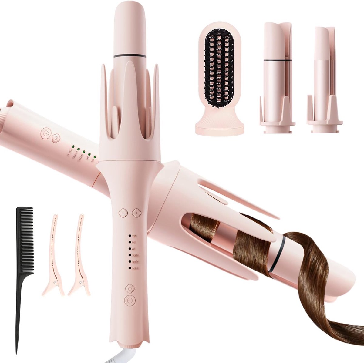KZQ 3-in-1 Multifunctionele Automatische Krultang en Stijltangborstel met 2 Keramische Cilinders (1 inch en 1,25 inch), Haarstyler met 3 Temperaturen, Timer en 30+ Miljoen Negatieve Ionen, Anti-pluis Anti-verbranding