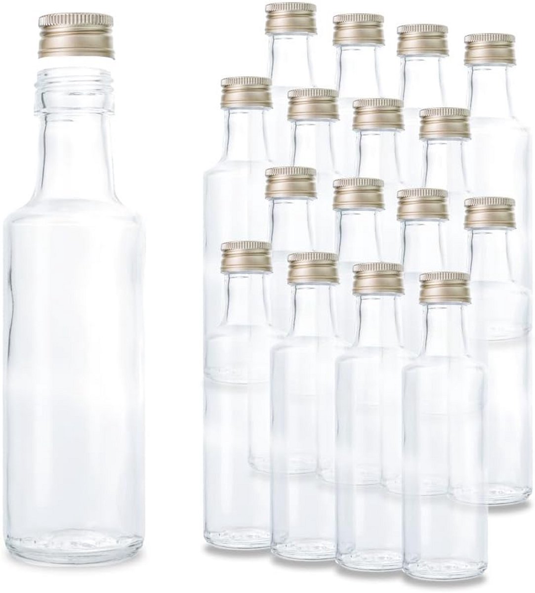 16 Kleine Glazen Flessen - Mini Borrel- en Likeurflessen van 100 ml met Schroefdop