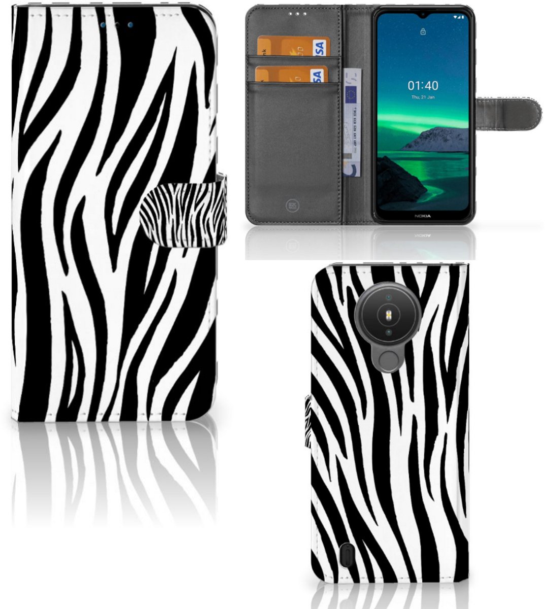 Nokia 1.4 Telefoonhoesje met Pasjes Zebra