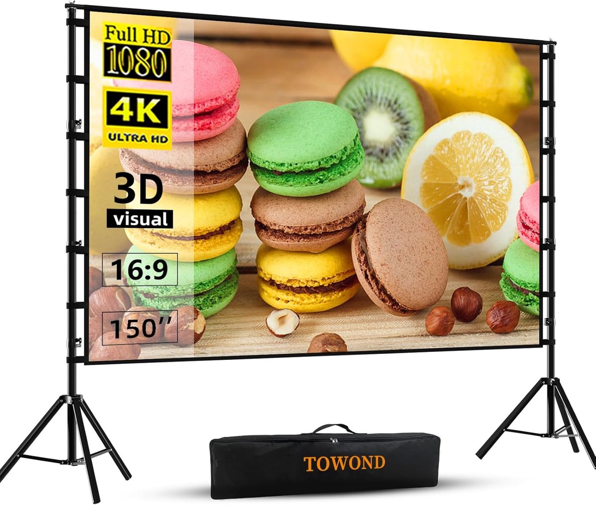 Draagbaar Projectiescherm 150 inch - Buitenfilmscherm met Stevig Statief en Draagtas voor Tuinbioscoop