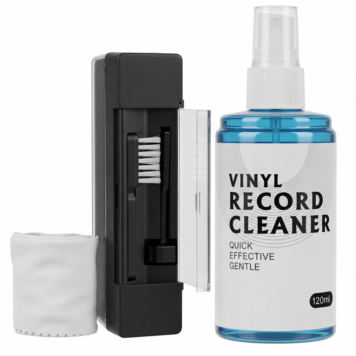 BLU LP Schoonmaakset - Incl Extra Vloeistof & reinigingsdoek - Vinyl Cleaning Kit - Platenborstel - Platenreiniger - Antistatisch - LP Borstel - Platen Schoonmaakset - Vinyl Borstel - Vinyl Reiniger - LP Reiniger