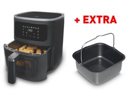 FRITEL Airfryer SnackTastic® 7520 – Airfryer XL Incl. Extra Cakevorm - Heteluchtfriteuse 6L – 1500W – Voor 2-6 Personen – Digitaal Touchscreen – Airfryer met Kijkvenster & Verlichting – 8 Programma’s – PFAS-vrij – Zwart – Met Bakvorm voor Cake