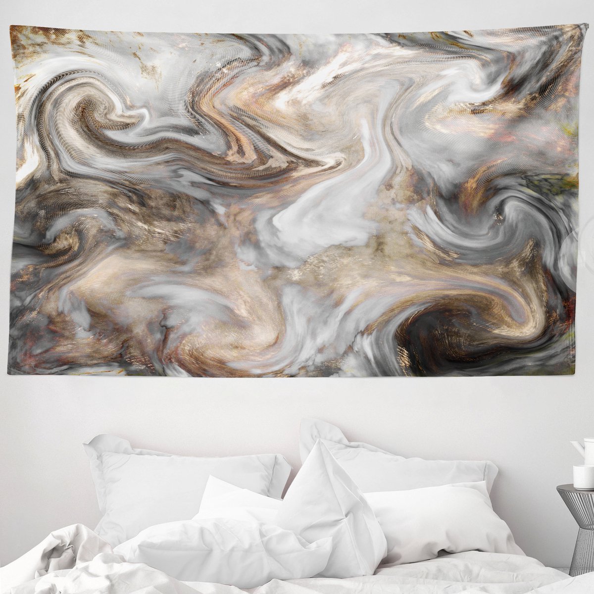 ABAKUHAUS Wandtapijt met marmerprint, retrostijl, 230 x 140 cm, zandbruin lichtgrijs