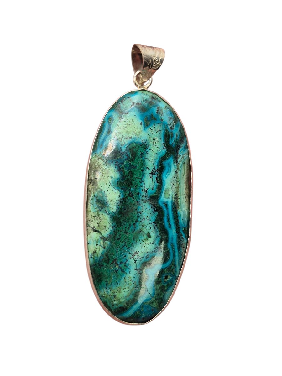 Chrysocolla - Malachiet edelsteen hanger ingezet in 925 Sterling zilver