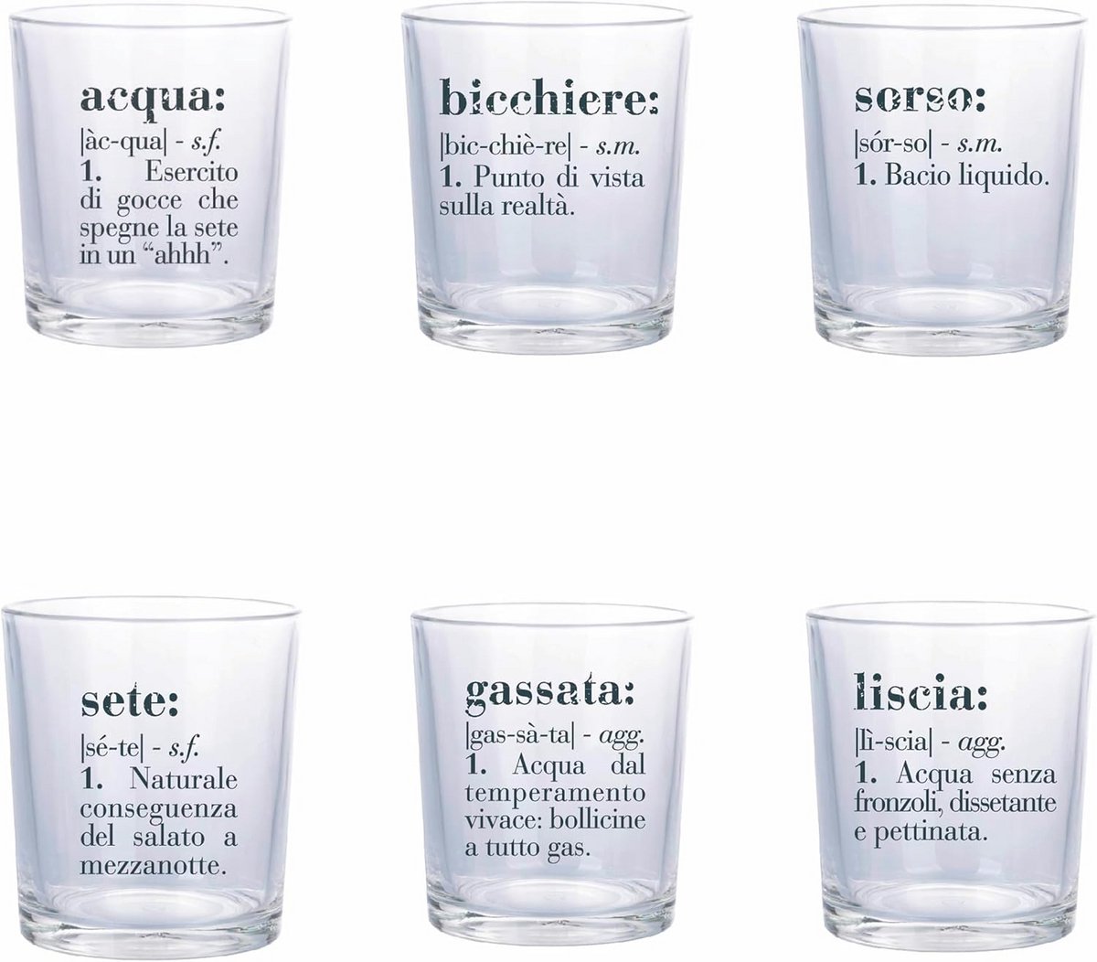 Set van 6 Waterglazen 360 ml - Uniek Design met Tekst