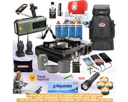 Compleet Gezin Noodpakket 72 uur – Op Advies van de Overheid, behalve eten – Noodpakket Rampenrugzak, Noodradio, Waterzuivering - Noodpakket Overheid