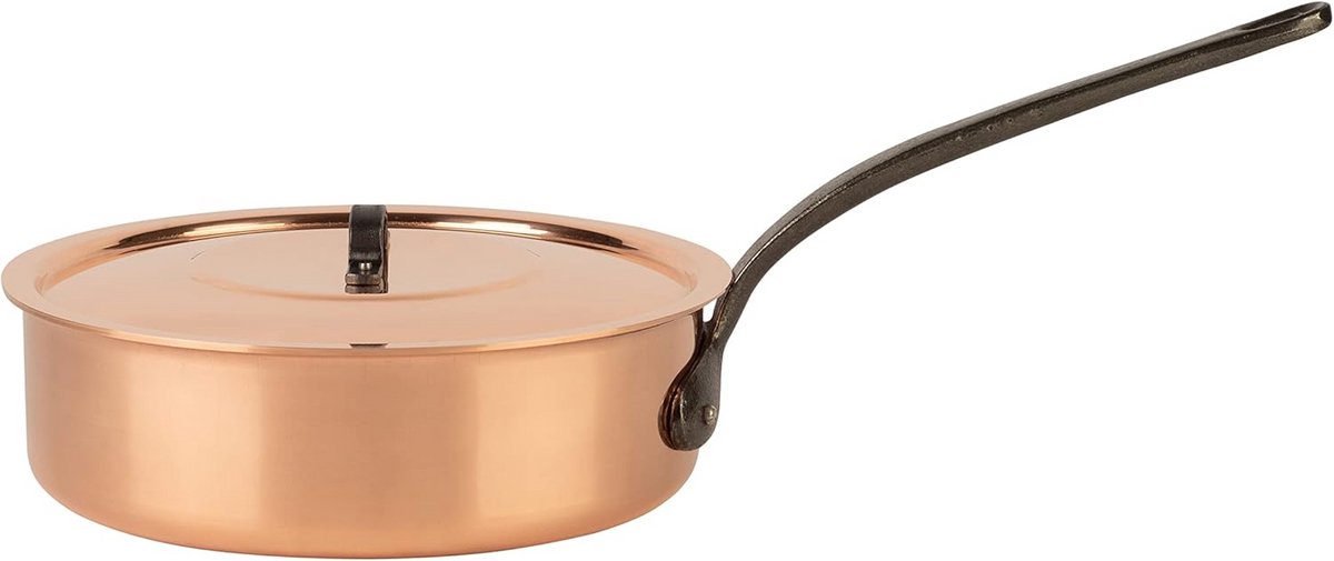 Koperen Stoofpan met Gietijzeren Handvat en Deksel Ø 24 cm - Traditionele Franse Kookpan