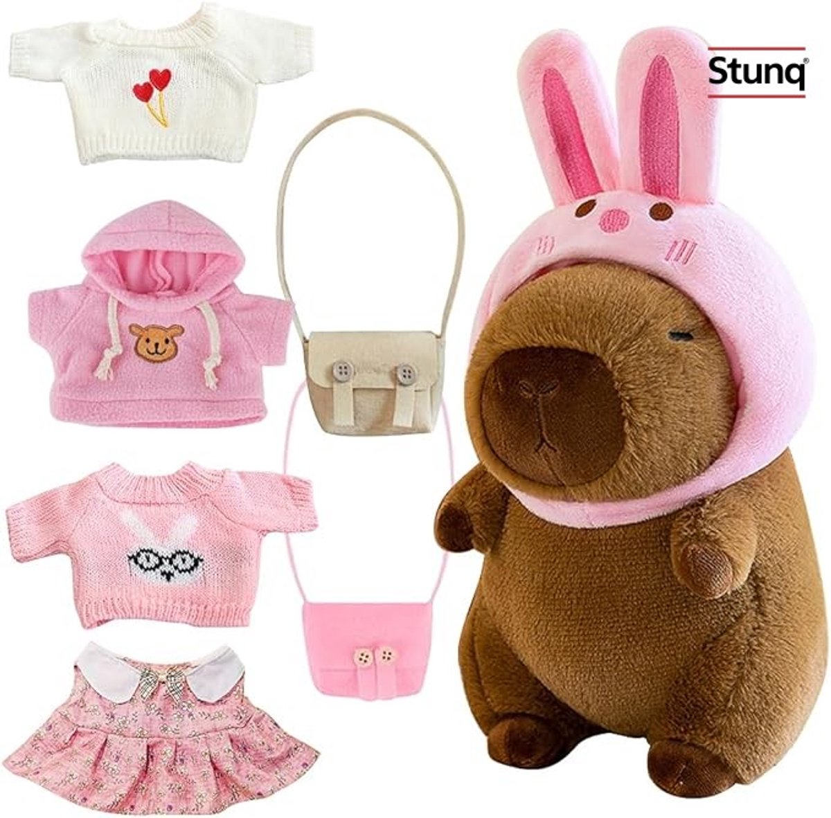 Zachte capibara knuffel met outfit en accessoires, interactief speelgoed voor kinderen