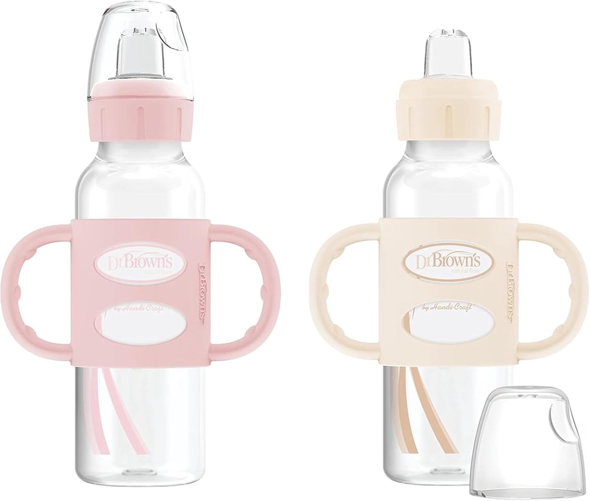 Smalle Sippy Spout Fles met Siliconen Handvatten - 2-Pack 8oz/250ml - Lichtroze & Ecru
