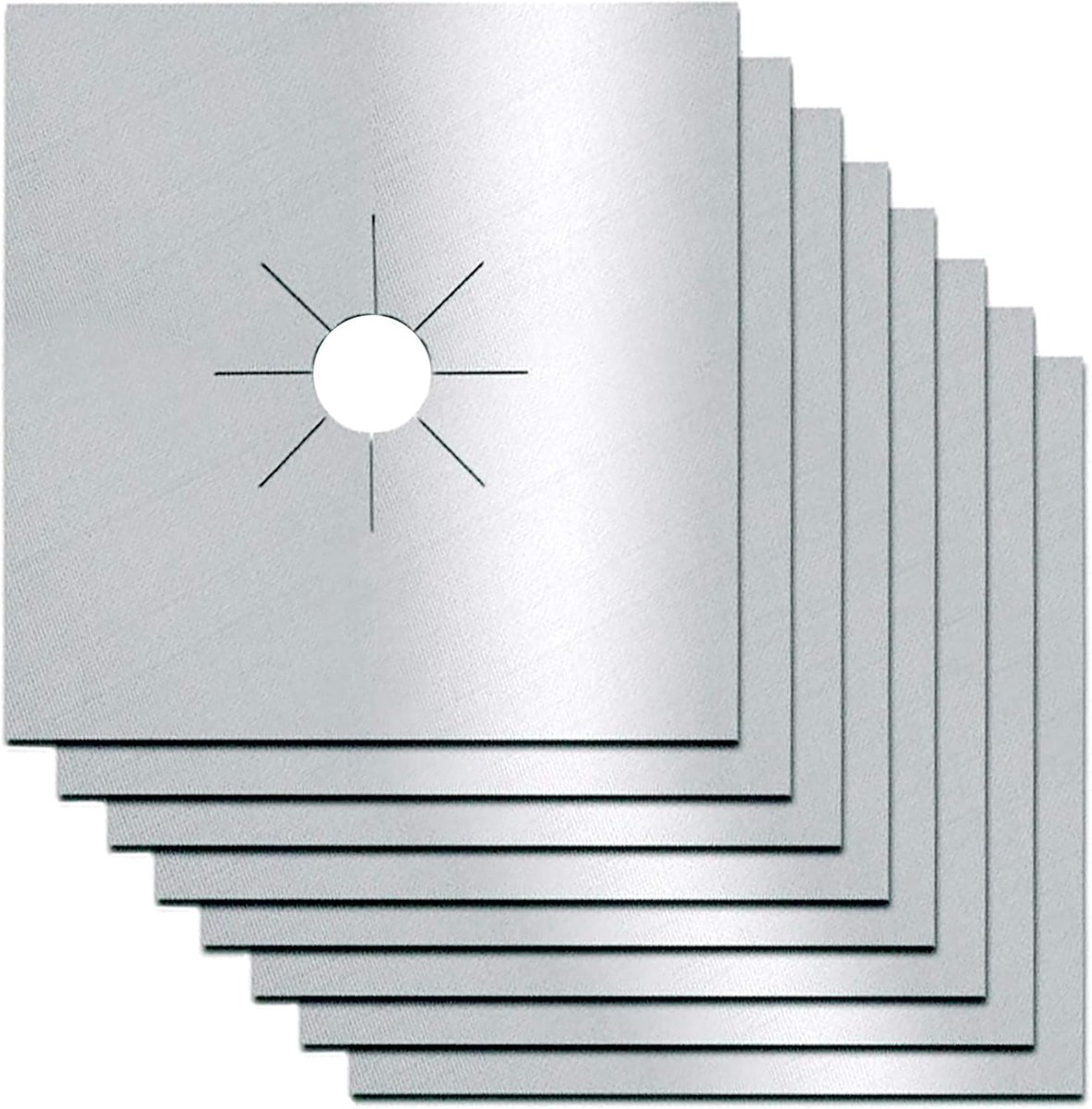JeiibrZui Beschermhoes voor gasfornuis - Hittebestendig aluminium/gemakkelijk schoon te maken - Set van 8 stuks - Universeel zilver