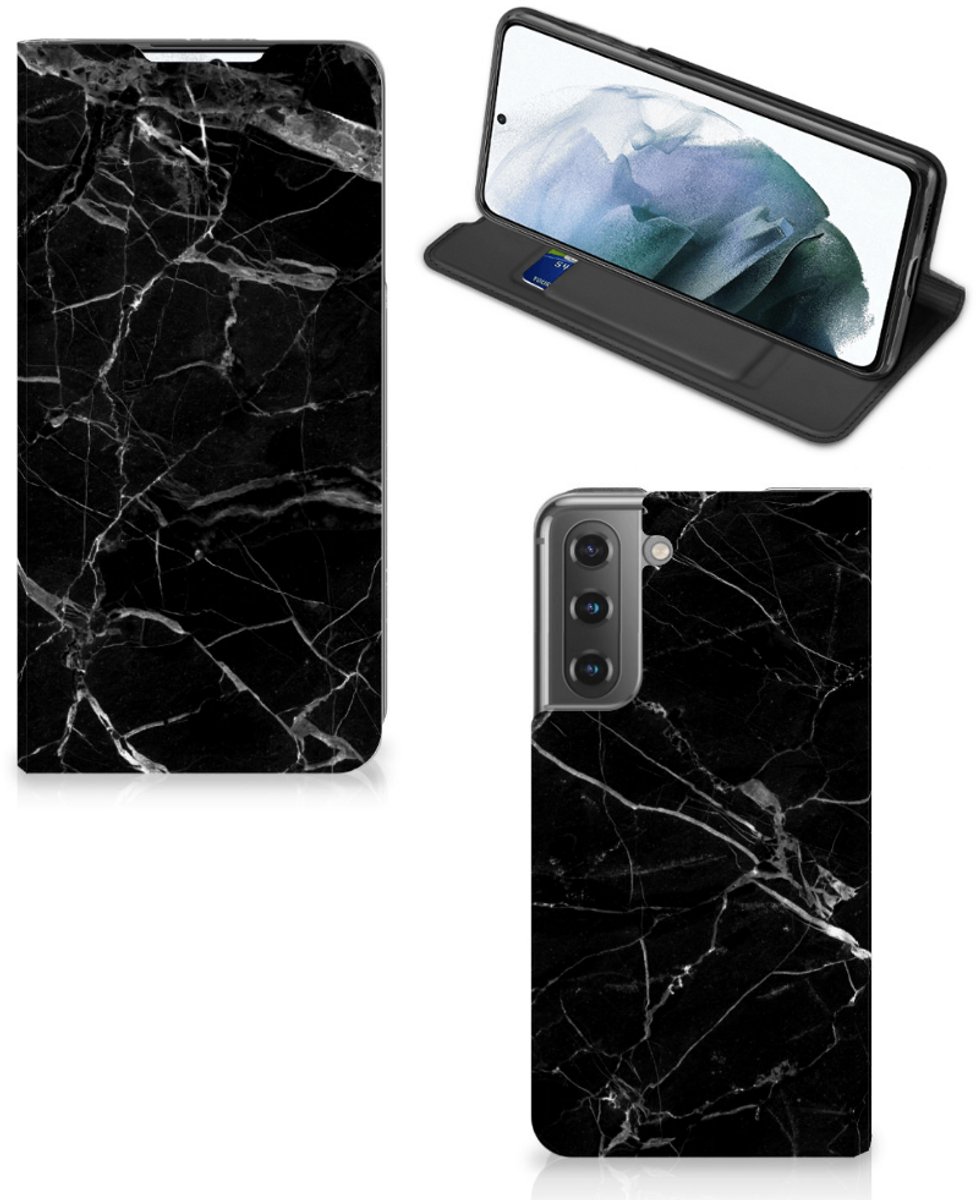 Samsung Galaxy S21 FE Standcase Marmer Zwart - Origineel Cadeau Vader