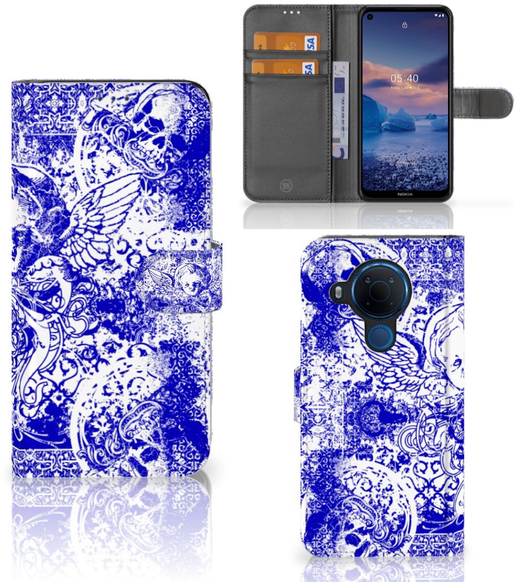 Telefoonhoesje met Naam Nokia 5.4 Angel Skull Blauw