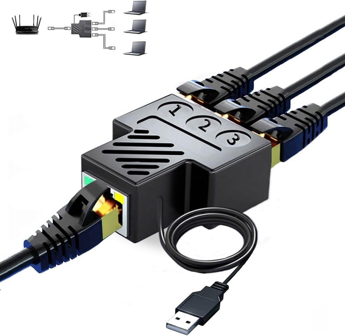 Ethernet Splitter Adapter 1 naar 3 Poorten voor Netwerkuitbreiding