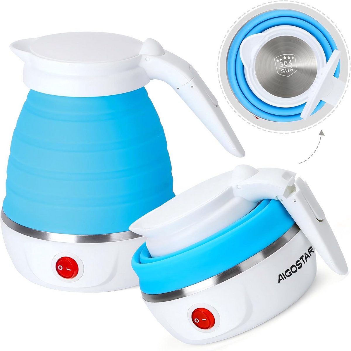 Vouwbare Elektrische Waterkoker voor Reizen - 600ml, Draagbare Waterverwarmer met Koude Handgreep, Automatische Uitschakeling & Verwarming, BPA-Vrij, 1000W