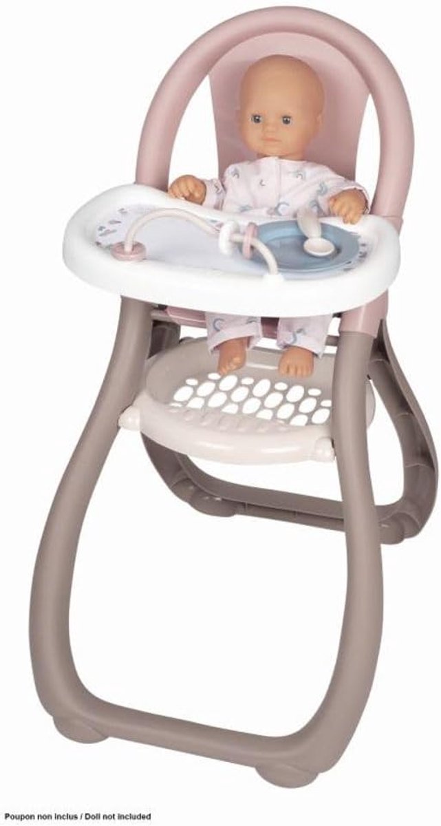 Baby Nurse kinderstoel - Poppenstoel met bord en lepel - Poppenaccessoires voor poppen tot 42 cm - Vanaf 18 maanden