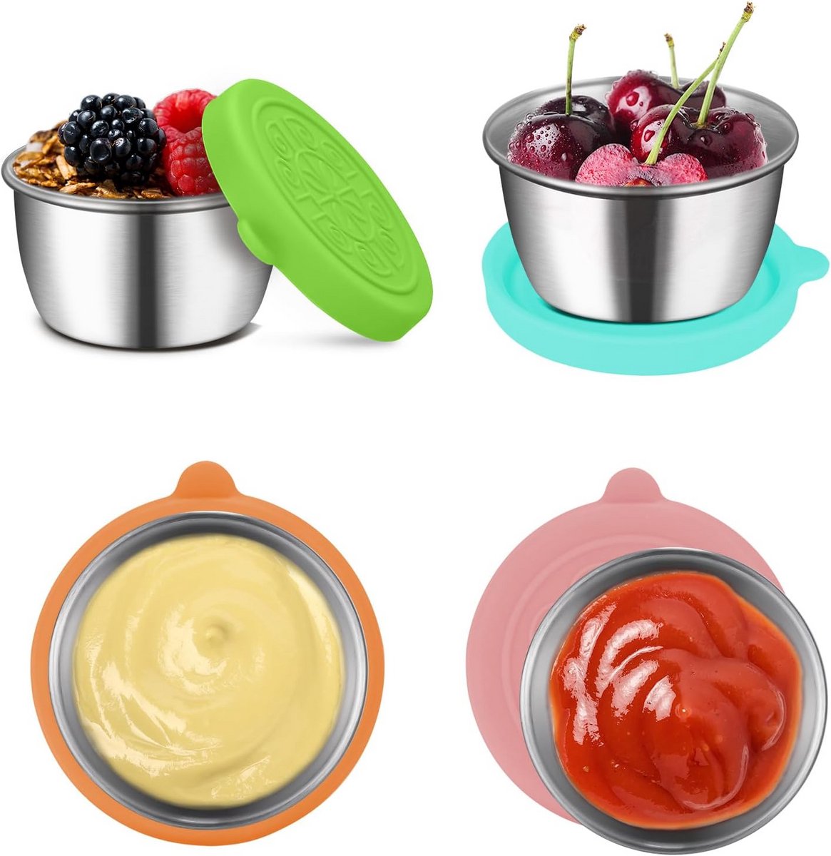 Set van 4 Lekvrije Dressingcontainers 70ml - Roestvrij Staal & BPA-vrij