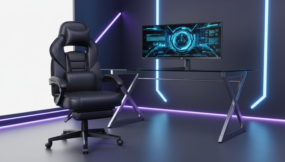 Gamingstoel Casa Velluto NightFlex Pro – Ergonomische Bureaustoel met Voetensteun, Verstelbare Rugleuning 90–135°, Hoofdsteun & Lendensteun, Hoogte Verstelbaar, 360° Draaibare Gaming/PC Stoel tot 150 kg – Zwart