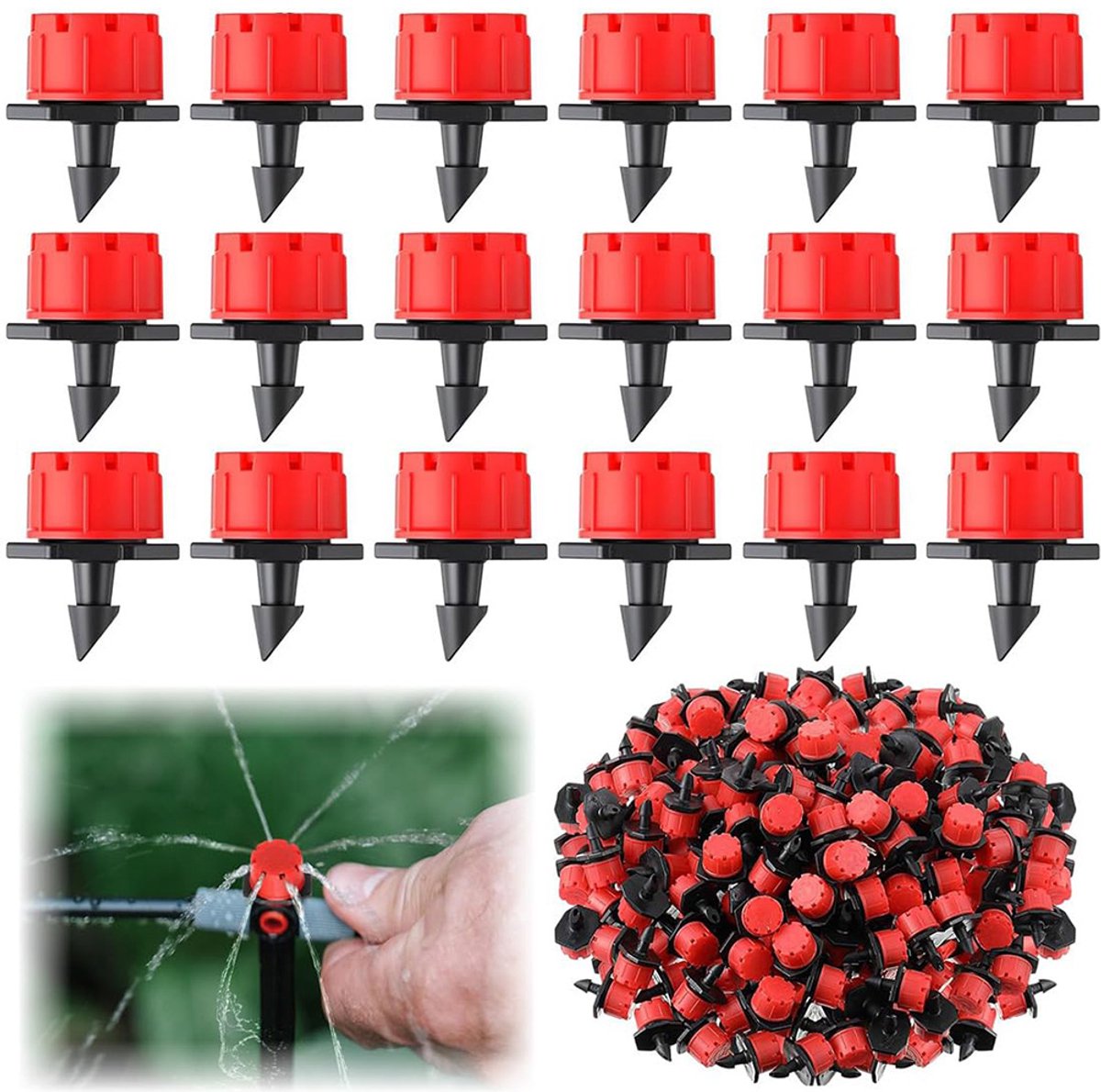 Verstelbare Druppelaars Irrigatiesysteem - Micro Drip Sproeiers voor Planten - Automatisch Tuin Bewateringssysteem - Waterbesparende Goutteurs voor DIY Druppelirrigatie - 200 Stuks - Rood