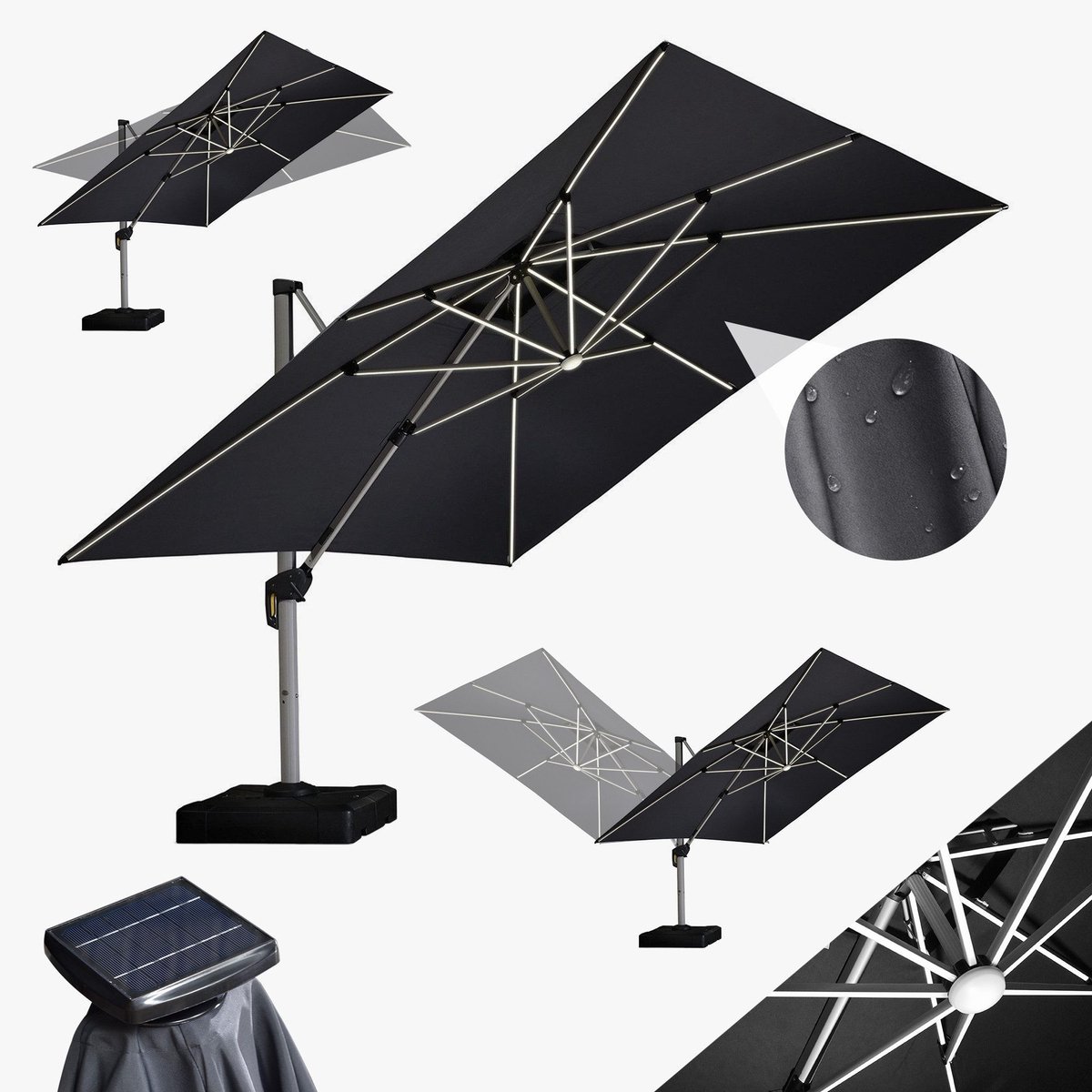 PURPLE LEAF Vierkant Parasol – 360° Draaibaar - Ingebouwde LED-verlichting – UV50+ - Windbestendig - Stijlvolle Zweefparasol