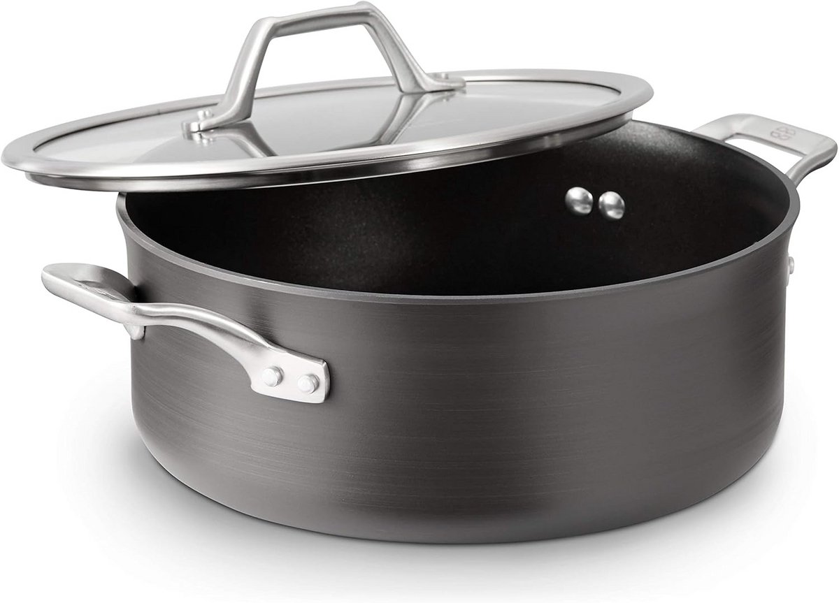 Gietijzeren Casserole Pan met Deksel - 5 Liter - Hard Geanodiseerd Met Antiaanbaklaag