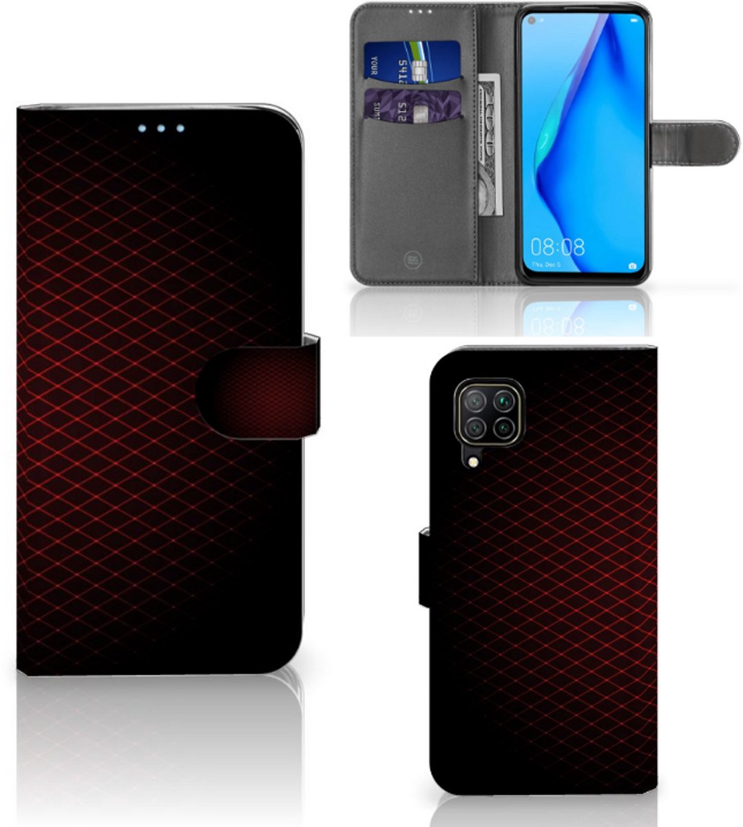 Huawei P40 Lite Telefoon Hoesje Geruit Rood