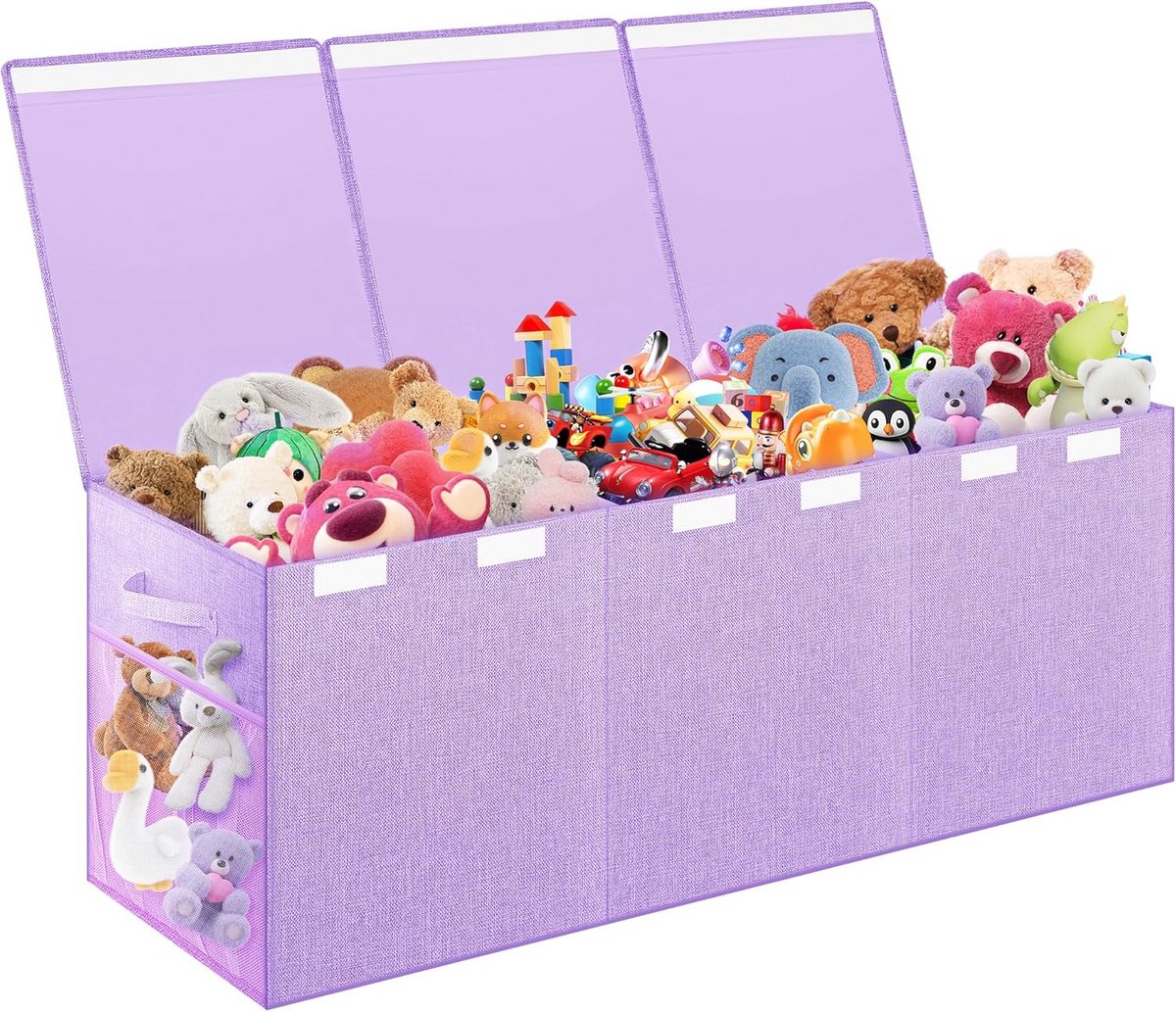 Extra grote speelgoeddoos voor kinderen - opvouwbaar en stevig met gaaszakken 104 x 35 x 40 cm