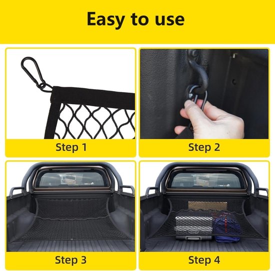 Elastisch Bagagenet voor Vrachtwagen en Pick-up - Uitrekbaar 120x120 cm tot 200x200 cm - Zwart Laadnet — afbeelding 2