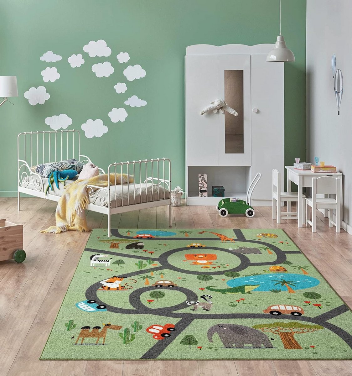 Speeltapijt Jungle Dieren en Wegen 160 x 220 cm