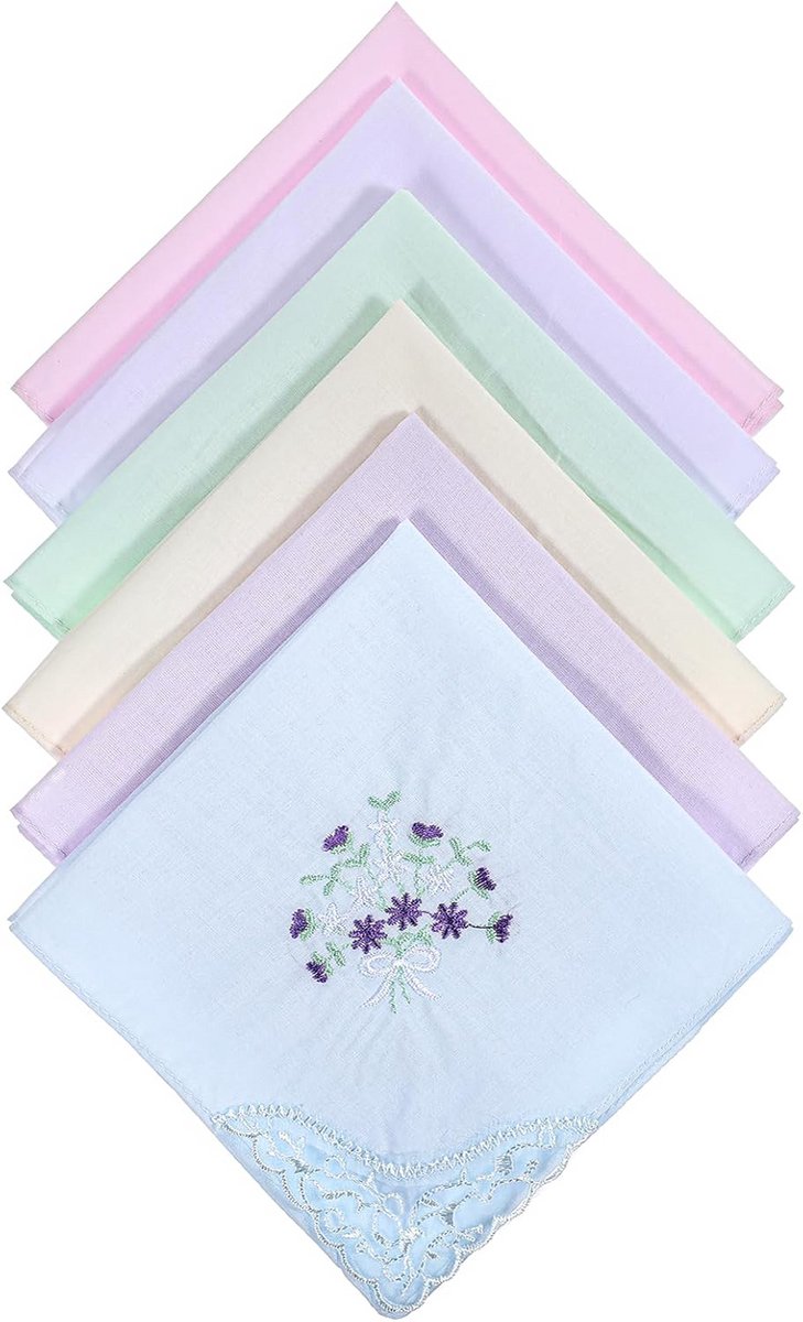 6 Stuks Vintage Bloemige Zakdoeken voor Vrouwen - Vlinder Kant, 100% Katoen, 11x11 Inch - Assortiment Kleuren