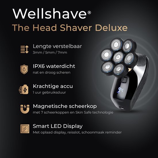 Wellshave 5 in 1 Scheerapparaat Mannen Deluxe - Gezicht en Hoofd Trimmer - Head Shaver - Elektrische Shaver