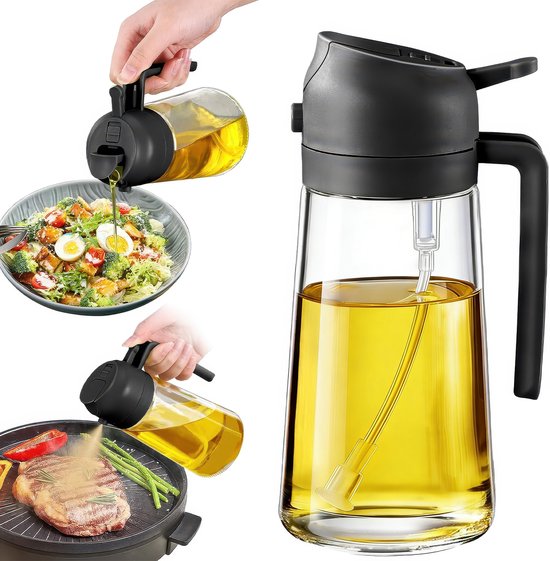YONO Pulvérisateur Huile d'Olive - 470ml - Verre - Bouteille d'Huile avec Fonction de Versement - Bec Verseur - Bidon - Rechargeable