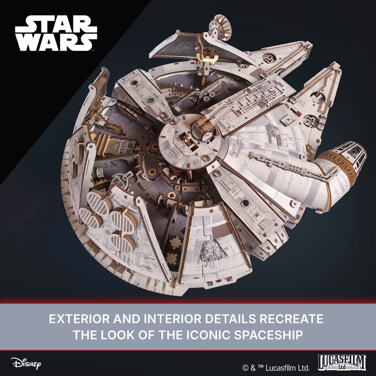 UGEARS 3D Modelbouw - Millenium Falcon - Star Wars - Mechanisch Bouwpakket Hout - Educatief Speelgoed — afbeelding 6