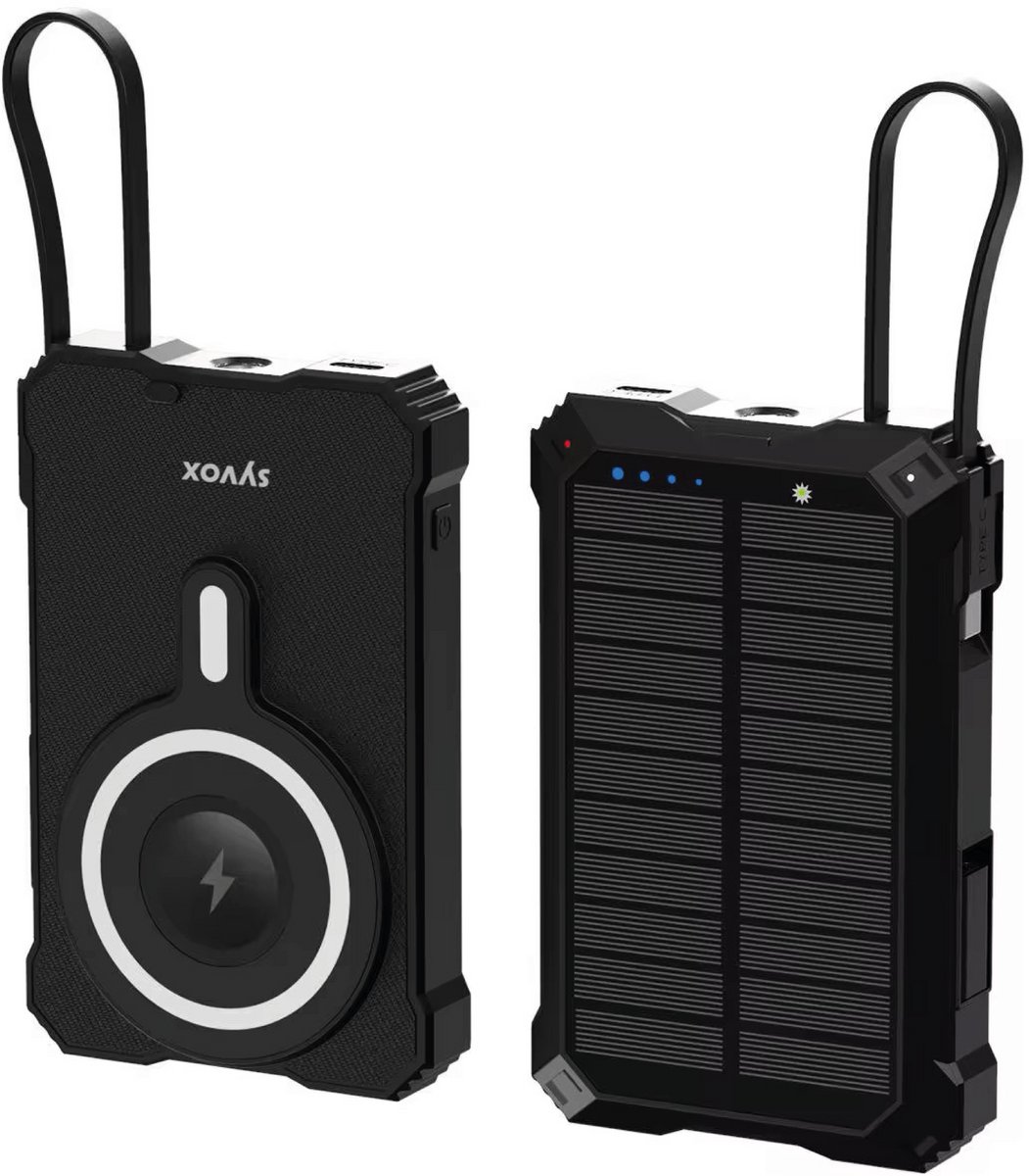 SYVOX Solar Powerbank 10.000 mAh Draadloos & Snelladen Zwart - SYVOX - €26,99
