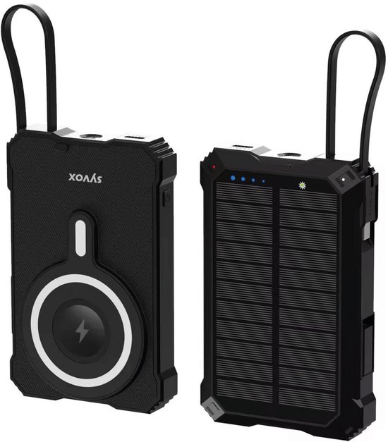 SYVOX Solar Powerbank 10.000 mAh Draadloos & Snelladen Zwart - SYVOX - €26,99