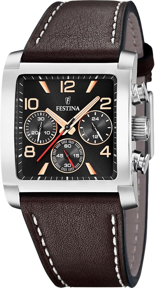 Heren Analoge Quartz Horloge met leren band - Zilver-Zwart-Roze Goud