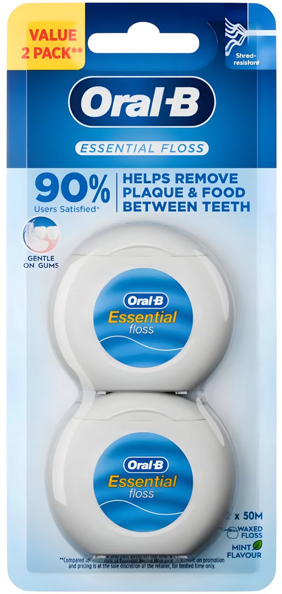 Oral-B Essential Floss Mint Waxed Tandzijde Duo Pack – 2x100 m – Gewaxte Floss – Mintsmaak
