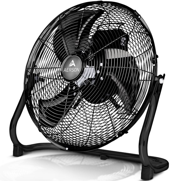 Vloerventilator 40 cm AERSON 100W met 3 snelheden, metalen waaier, 110° kantelbare kop, hoge luchtstroom