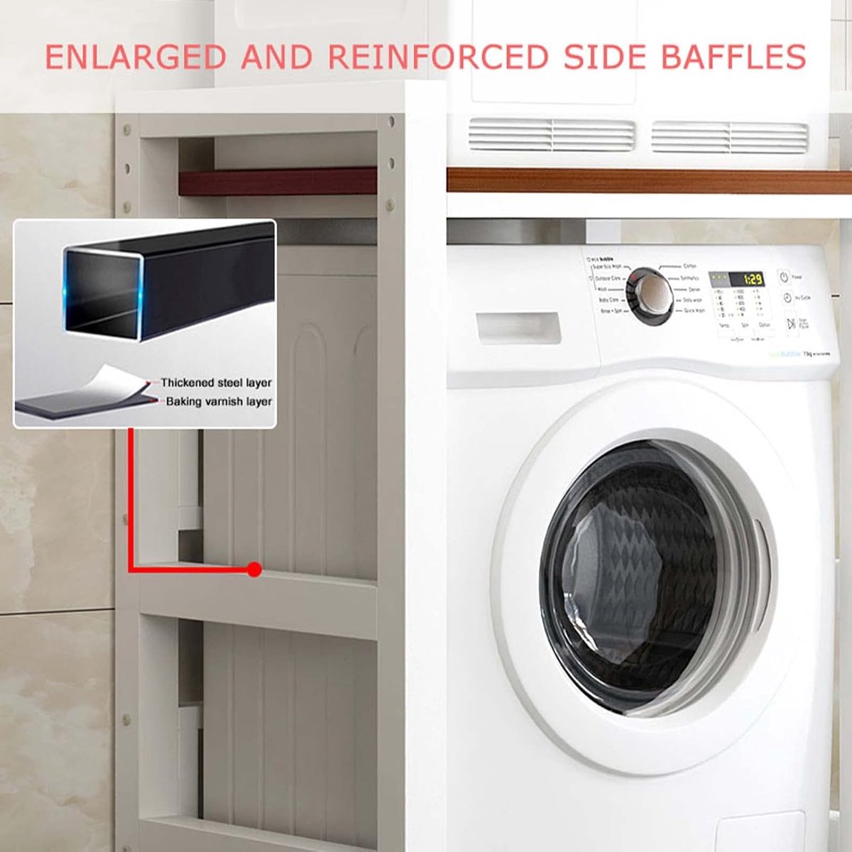 Wasmachine Opbergunit - Stapelrek Droger - Ruimte Besparen - Stevig Koolstofstaal - 75x65x105cm - Wit