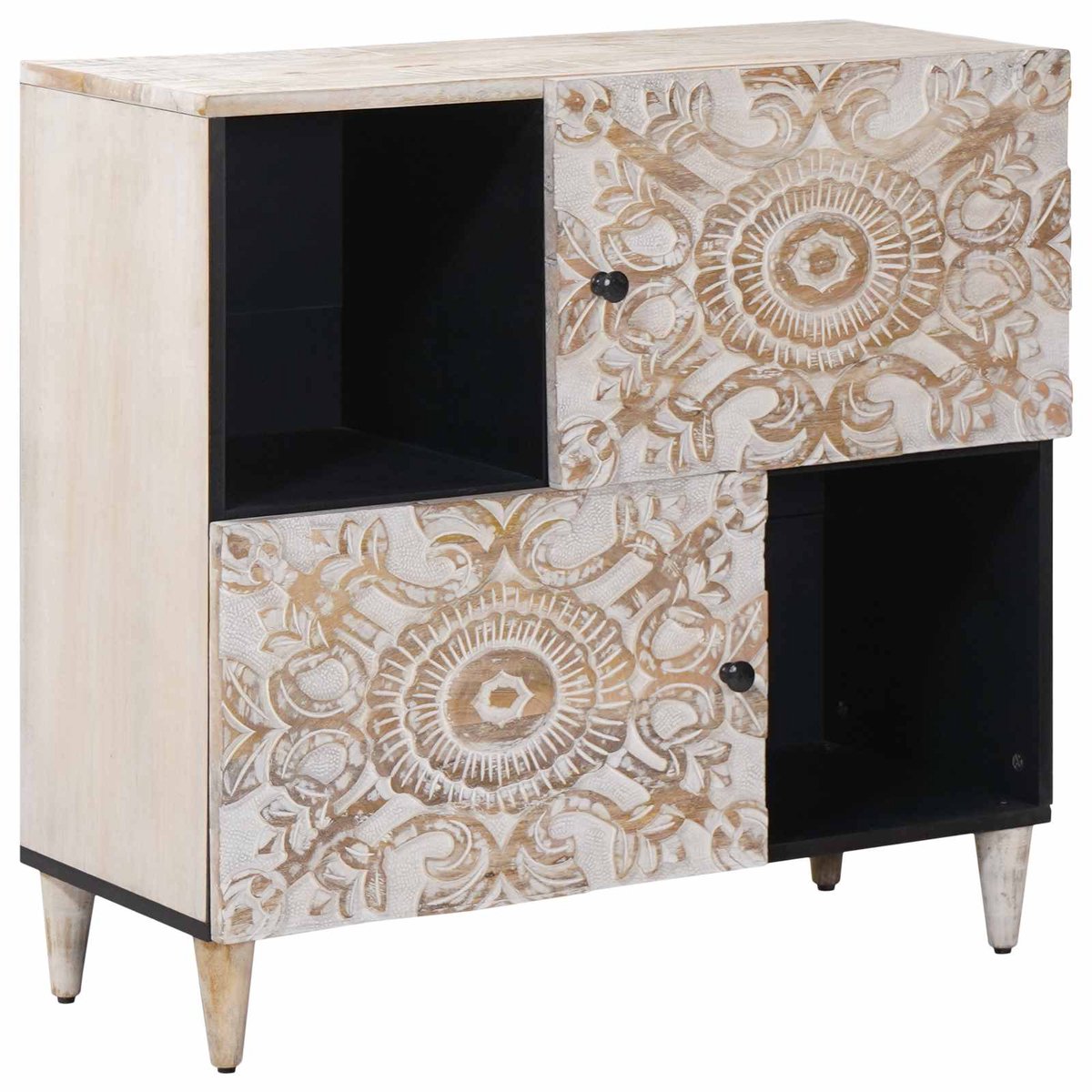 vidaXL - Dressoir - met - opslag - Wit - 80 - x - 33,5 - x - 75 - cm - Massief - Mango - Hout