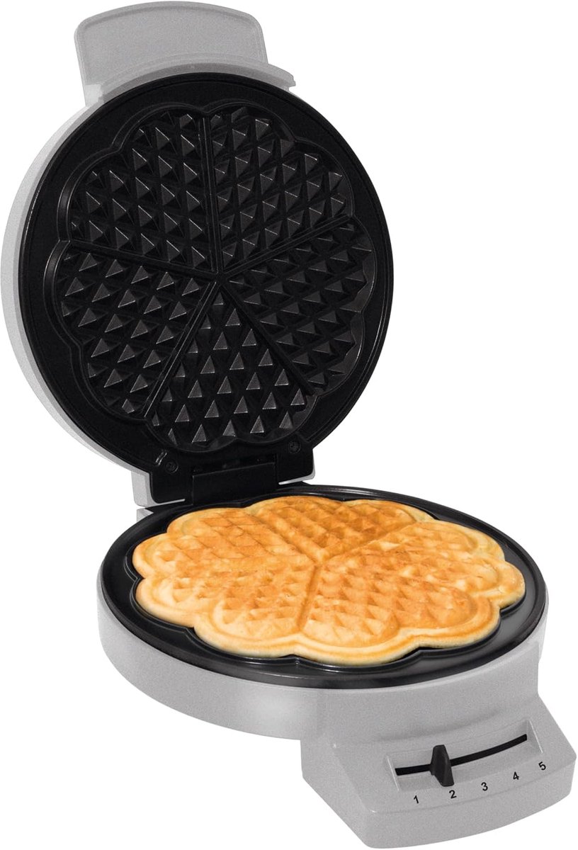 Wafelijzer Hartjes - Apparaat - Zelf Gebak - Verstelbare Thermostaat - Diameter 20cm - Zilver