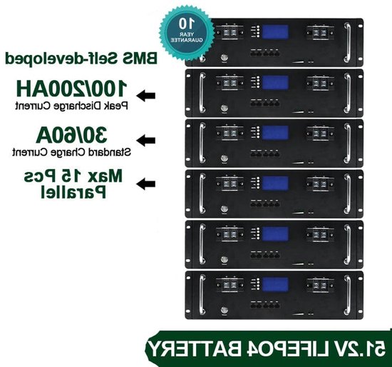 51.2V 100Ah LiFePO4 Thuisbatterij Lithium-ijzerfosfaat Accu Solar Energie Opslag Home Battery