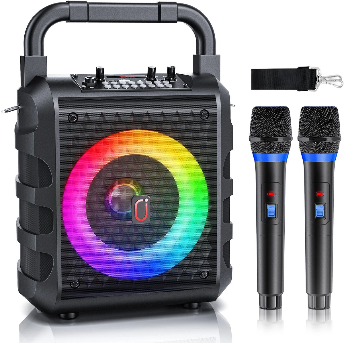 Draadloze speaker - Draagbare Bluetooth-luidspreker - karaokesysteem - Karaoke - met microfoon en LED-licht - 3D-surroundgeluid