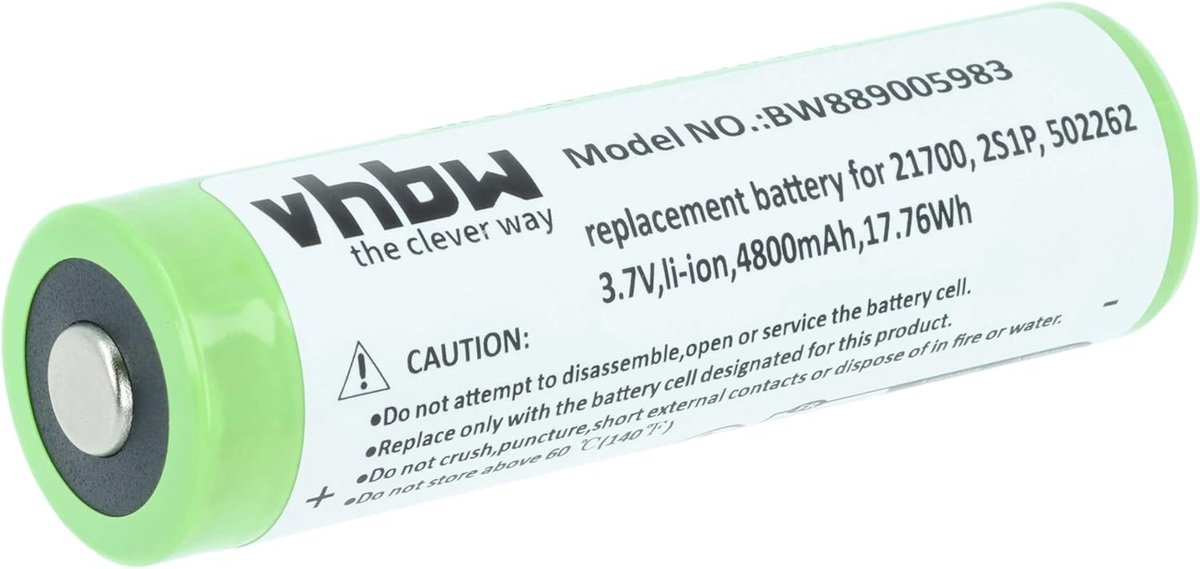 Vervangende Batterij - Oplaadbare Accu - Zaklamp Hoofdlamp - Hoge Capaciteit 4800 mAh - 75 x 22 x 22 cm