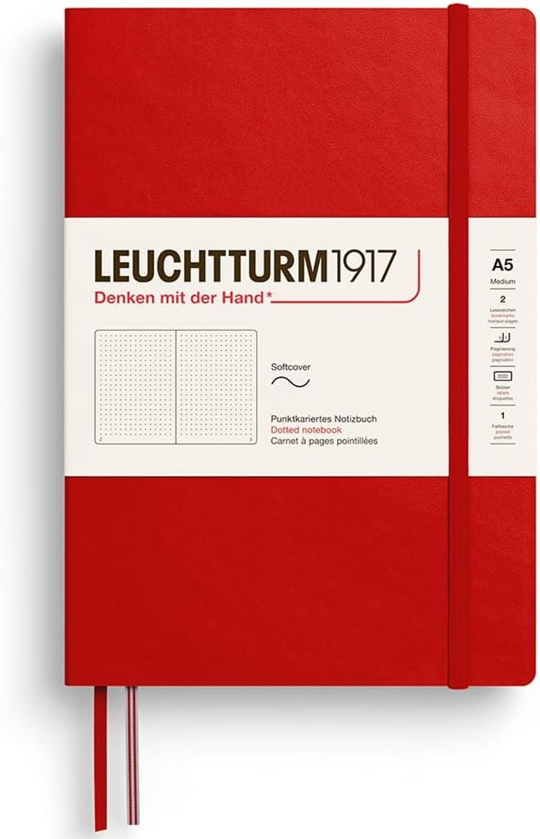 Notitieboek Softcover - Schrijfboek Agenda - Dagelijkse Notities - 123 Genummerde Pagina's - Medium A5 - Cherry Rood